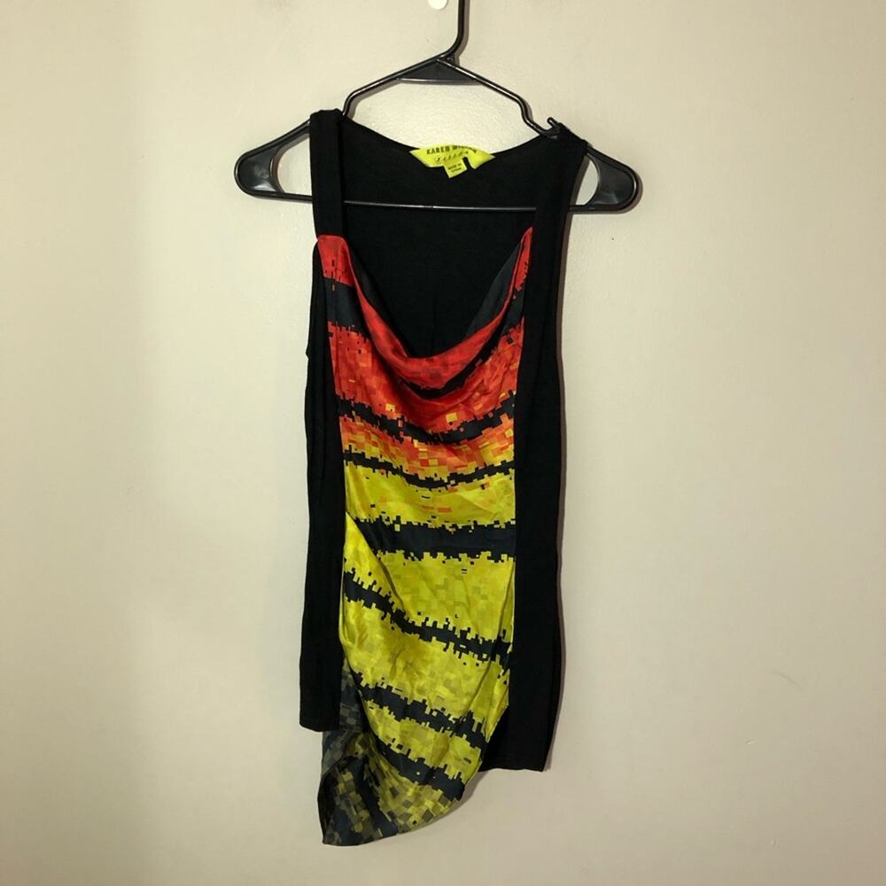 Karen Millen silk abstract tank top asymmetrical hem bright colorful sz 2 artsy
